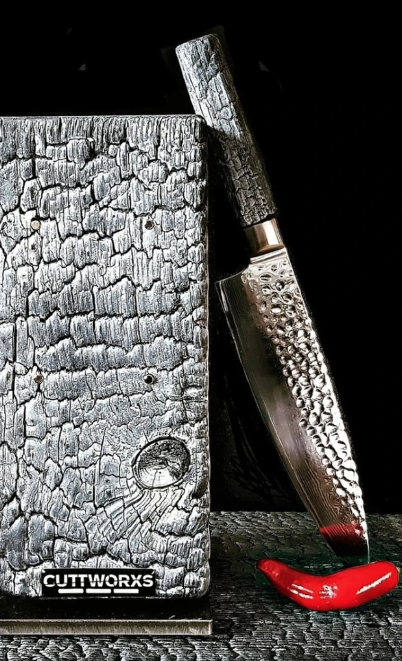 Cuttworxs Flamewood Koksmes Damaststaal VG10 Cuttworxs Flamewood Koksmes Damaststaal VG10 -Keukengrill cuttworxs flamewood koksmes damaststaal vg10 1