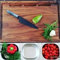 Cuttworxs Notenhouten Snijplank XL Met Sap Geul En Geïntegreerde Opvangbak -Keukengrill cuttworxs notenhouten snijplank xl met sap geul en 3